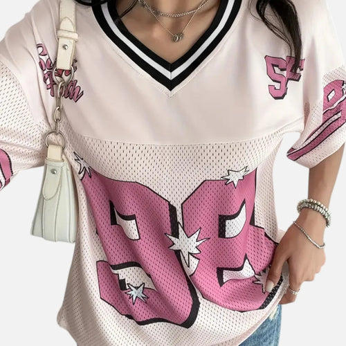 Embroidered Athletic Mesh V‑Neck — Urban Edition